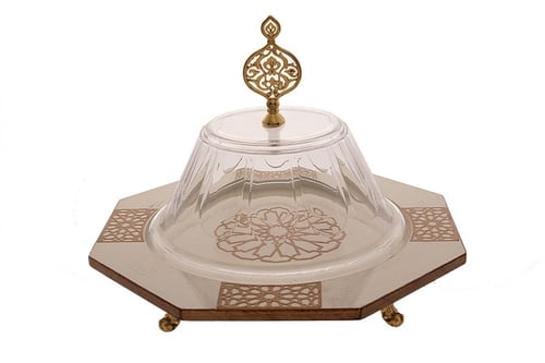 صحن كيك خشب مثمن مع غطاء اكريلك