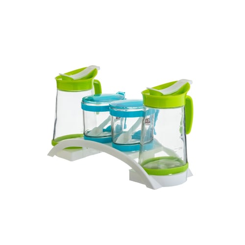 طقم زياتات وبهارات زجاج بقاعدة بلاستيك