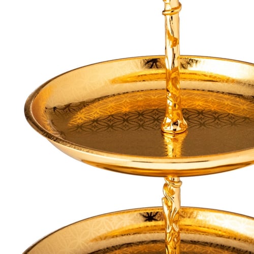 حامل حلويات 3 دور معدن ذهبي