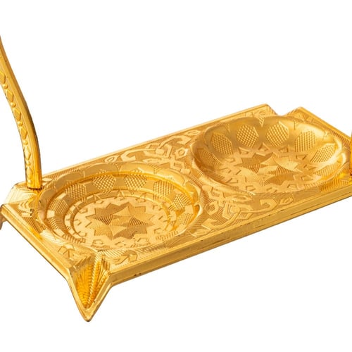 حامل معدن ذهبي مع كاسة شاي وقهوة زجاج 3 قطعة