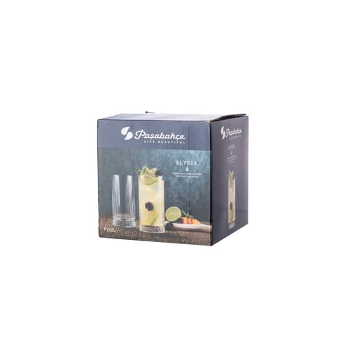 كاسات ماء زجاج تركي مخطط 4 قطعة 365 مل