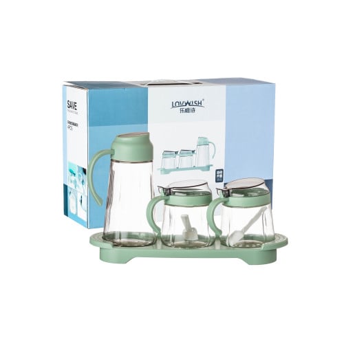 طقم مزيتة وابازير مع قاعدة 4 قطعة