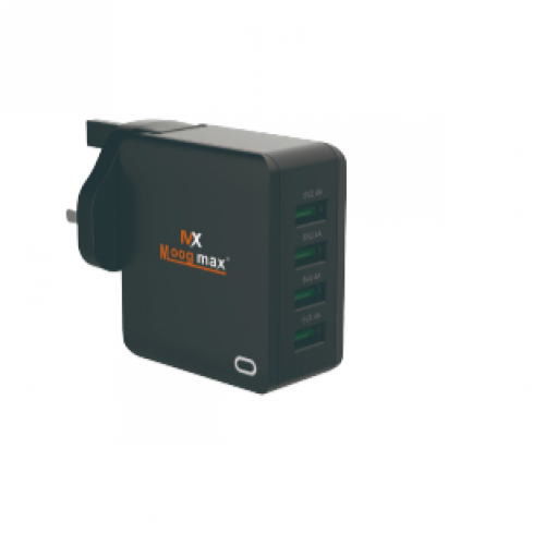 راس شاحن جداري بـ 4 منافذ USB وط36 أسود