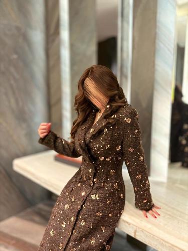 فستان تويد بني