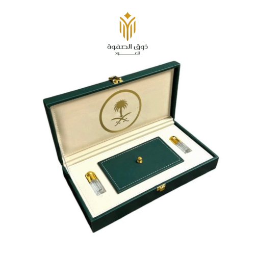 صندوق جلد فاخر سيفين ونخلة مستطيل يتسع اوقيتن عود...