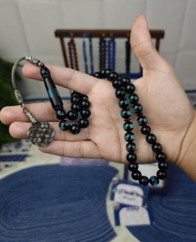 سبحة بكلايت لونين اسود سماوي طربزونة فضة