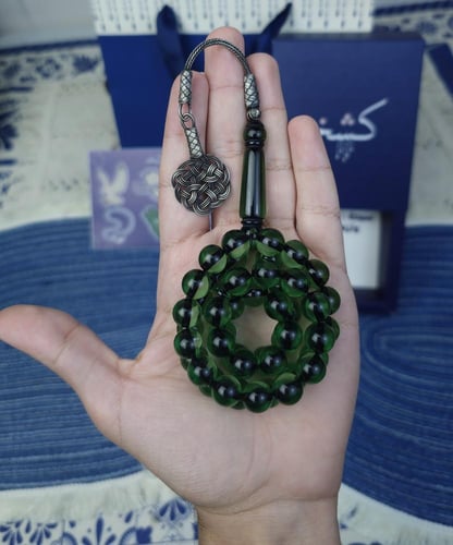 سبحة بكلايت اخضر شفاف حرباء طربزونة فضة