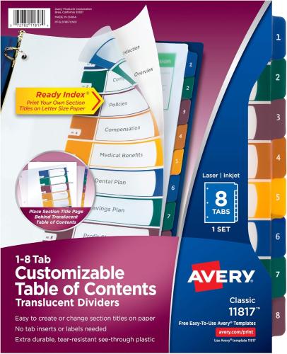 فواصل ورقية مع جدول محتويات قابل للطباعة - 8 فاصل