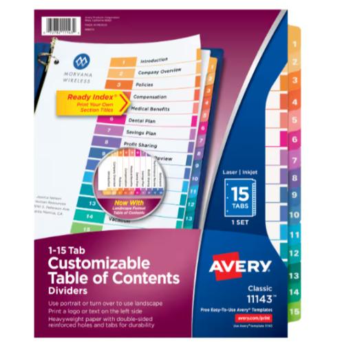 فواصل ورقية مع جدول محتويات قابل للطباعة -15 فاصل