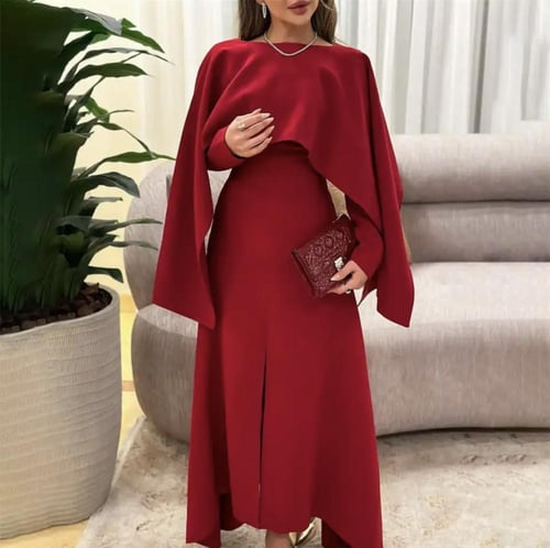 W130 فستان كم طويل مع شال