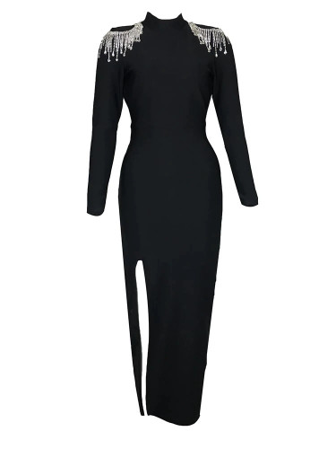 W21 فستان طويل مزين بالكرستالات