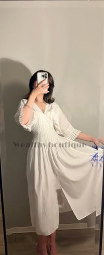 W71فستان ب اكمام قصيرة وكسرات مع فتحة من الاسفل