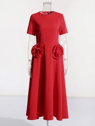 W113فستان أنيق مزين بالورد