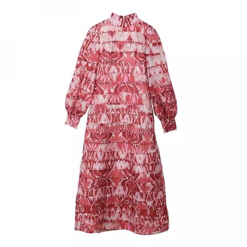 W12فستان منقوش طويل وب أكمام طويله