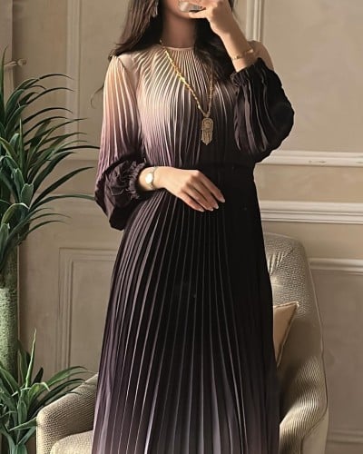 W122فستان طويل كسرات فري سايز