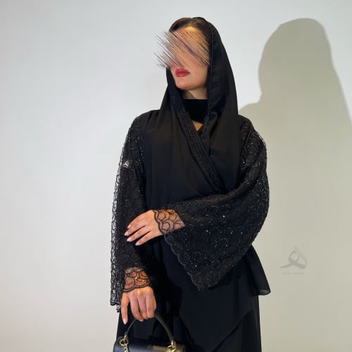 القماش كريب ملكي - تُل مع خرز وترتر