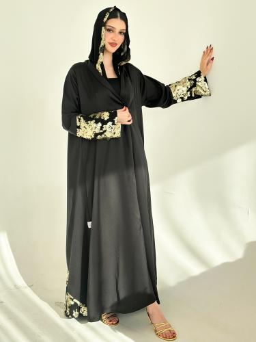 عباية ذهب نص كلوش مضافه من القماش المشجر الساري مع...