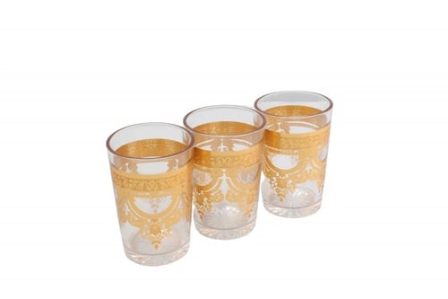 طقم كاسات شاي مغربي 3 قطع لون ذهبي