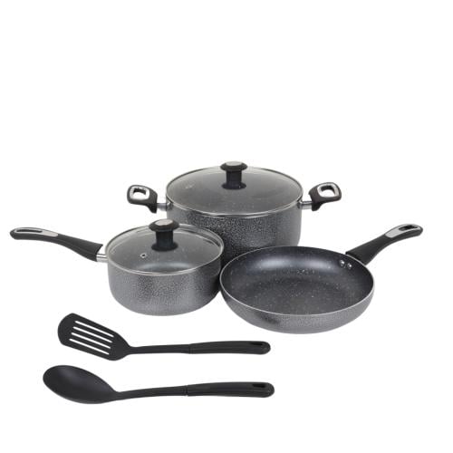 طقم قدور جرانيت غير لاصق 7 قطع لون رمادي