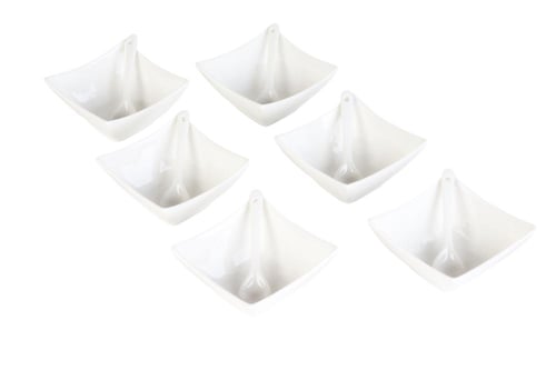 طقم قوالب سيراميك مع 6 ملاعق لون أبيض