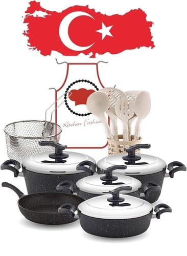 طقم مستر كوك جرانيت 18 قطعة - غطاء استيل - رمادي م...