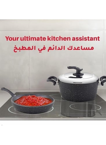 طقم مستر كوك جرانيت 18 قطعة - غطاء استيل - رمادي م...