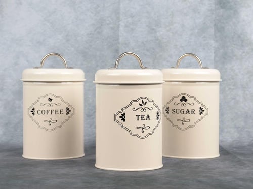 طقم علب سكر وشاي وقهوة لون بيج