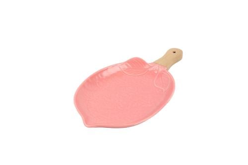 صحن تقديم-سيراميك بمقبض خشبي