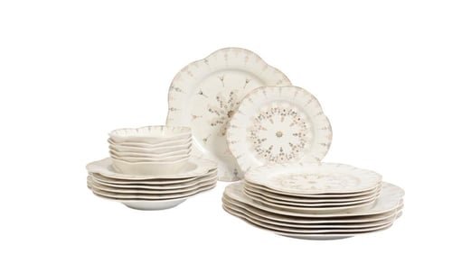 طقم سفرة بورسلان مزخرف بنقشة – 24 قطعة - مناسب 6 أ...