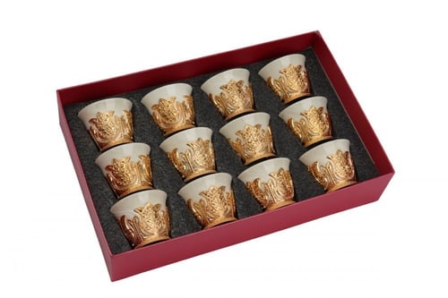 فناجين قهوة عربي سيراميك ذهبي 12 حبة