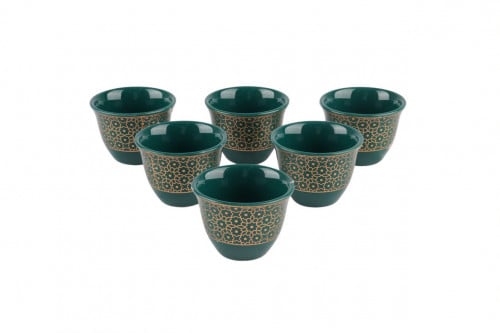 طقم فناجين قهوه عربي لون أخضر بنقش ذهبي