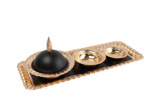 طقم صنية مع تمرية ذهبي أسود