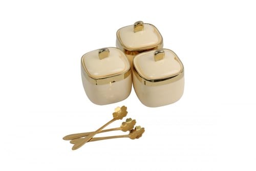 طقم سكريات وبهارات سيراميك 3 قطع لون بيج