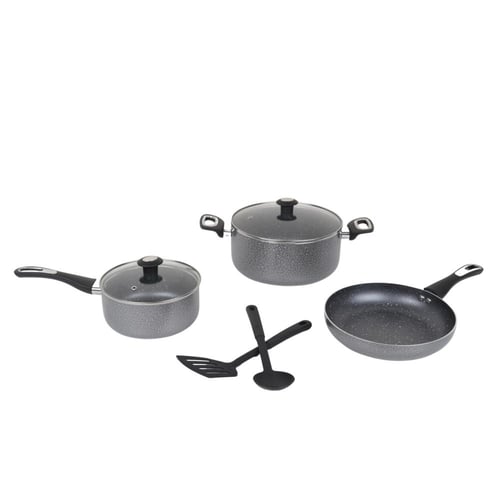 طقم قدور جرانيت غير لاصق 7 قطع لون رمادي