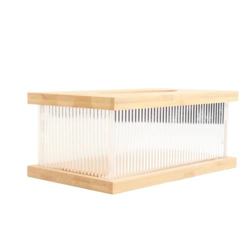 علبة منديل بغطاء خشبي علوي وسفلي مع جسم من الاكريل...