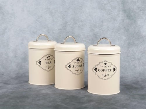 طقم علب سكر وشاي وقهوة لون بيج