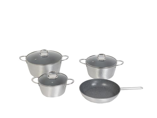 طقم قدور ألمنيوم فضى لامع مطلى من الداخل 4 قطع مقا...