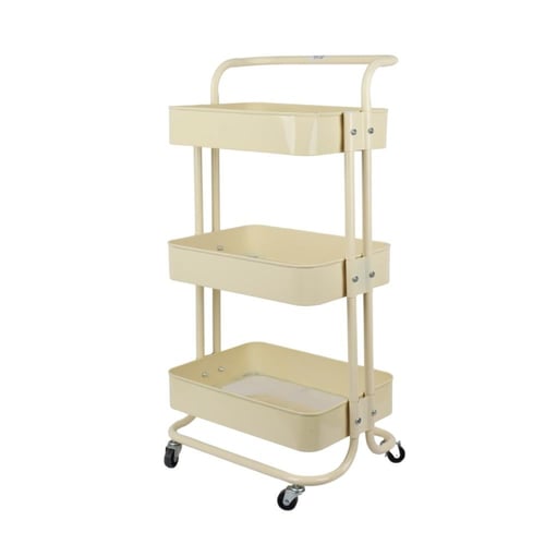 عربة تخزين معدنية مع مقابض، شبكة تخزين وعجلات قابل...