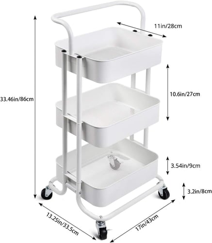 عربة تخزين معدنية مع مقابض، شبكة تخزين وعجلات قابل...