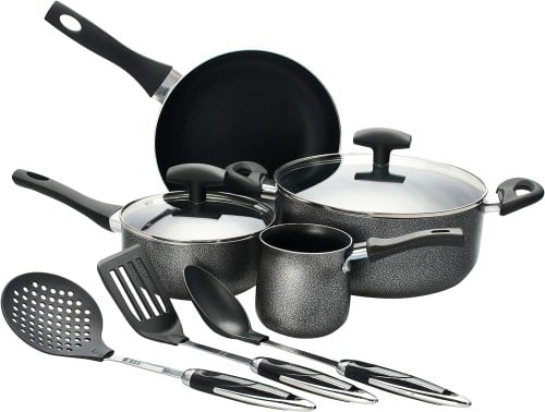 طقم قدور للطبخ ، 9 قطعه ، غير لاصق ، لون اسود