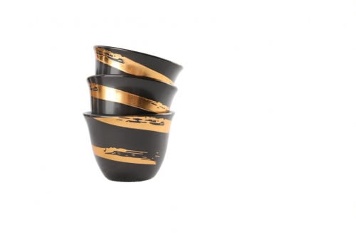 طقم فناجين برسلان اسود بنقش ذهبي حديث 12 حبة