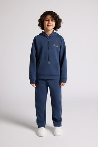 هودي أوفرسايز برباط للأطفال للجنسين - أزرق داكن