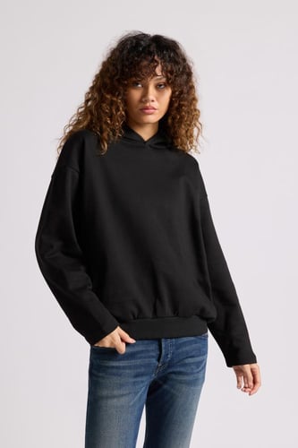 هودي بطباعة وقصة واسعة Acid Wash للجنسين أسود