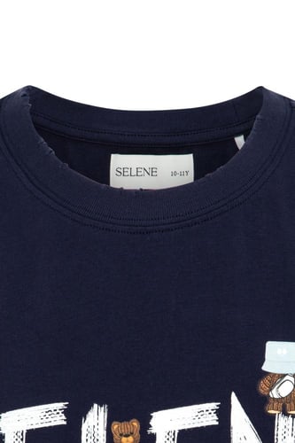 تيشيرت بقصة عادية للأطفال بشعار SELENE - أزرق داكن