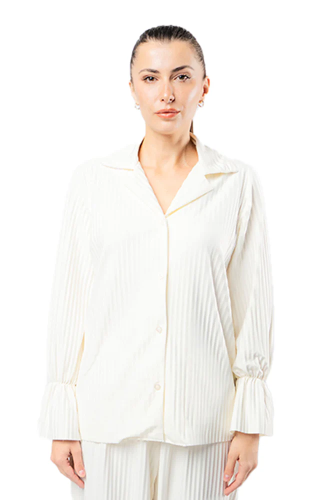 قميص نسائي بأزرار مع أربطة مطاطية عند الرسغين اوف...