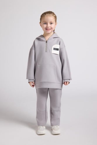 هودي بجيب أمامي أوفرسايز للأطفال للجنسين - رمادي