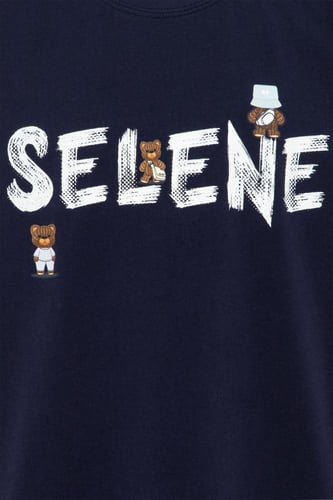تيشيرت بقصة عادية للأطفال بشعار SELENE - أزرق داكن