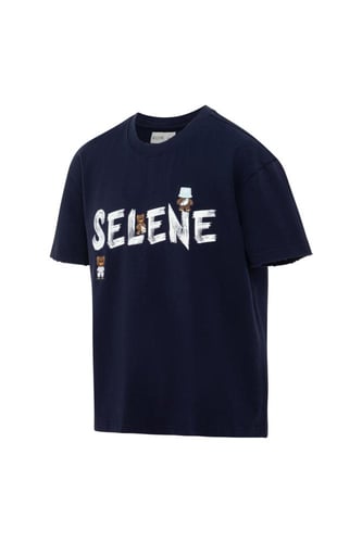تيشيرت بقصة عادية للأطفال بشعار SELENE - أزرق داكن