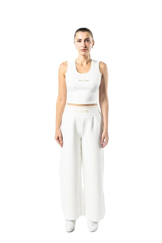 بنطلون نسائي اوف وايت واسع الساق مع حزام خصر مطبوع...