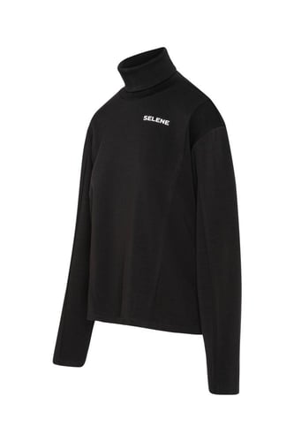 بلوفر بقصة واسعة ورقبة عالية للجنسين أسود